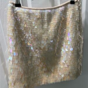 Carmen Marc Valvo Iridescent Cream Sequin Mini Skirt